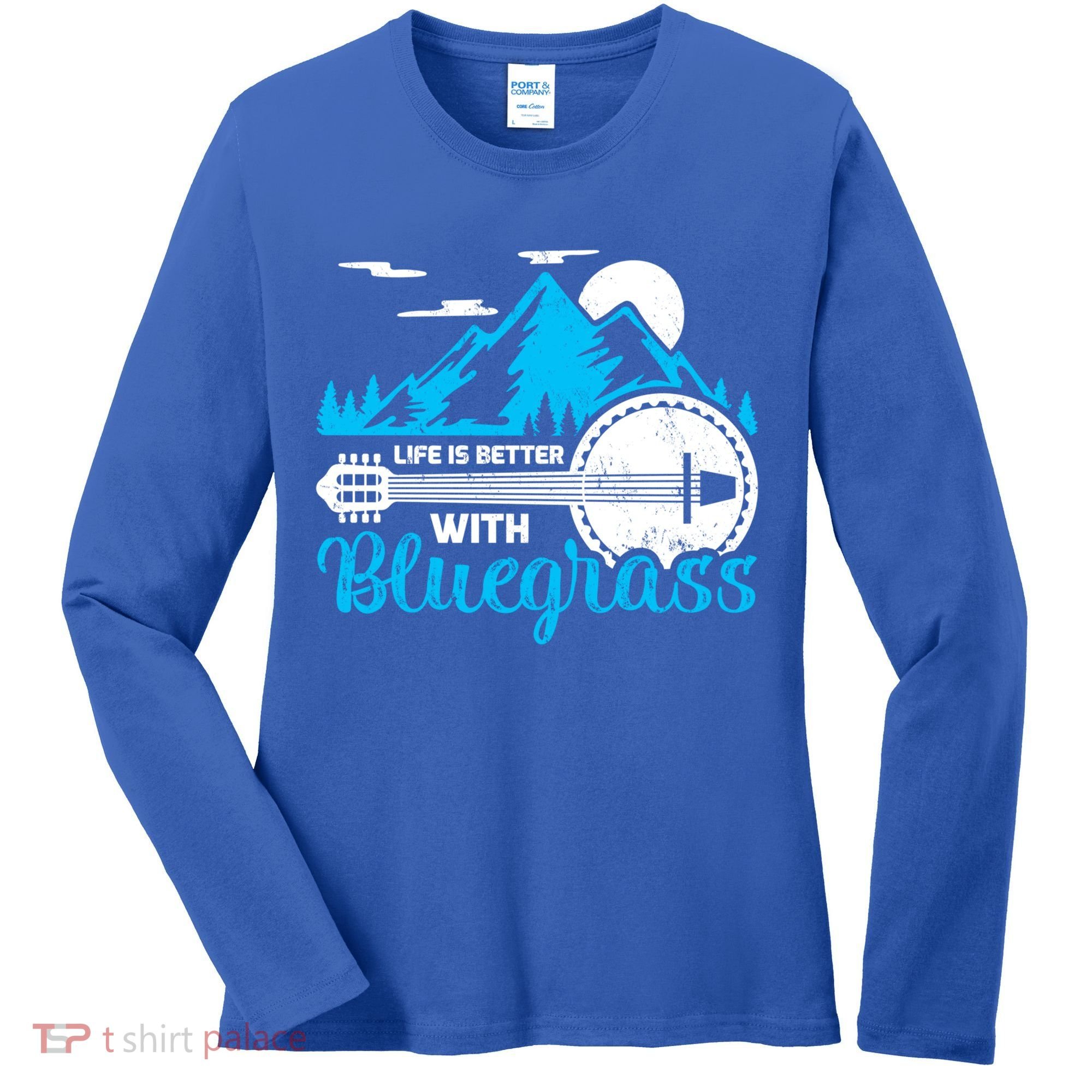 Retro Mountain Banjo Life Is Better With Bluegrass Gift Women's Long Sleeve Shirt