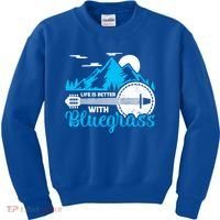 Retro Mountain Banjo Life Is Better With Bluegrass Gift Kids Sweatshirt thumb 0