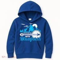 Retro Mountain Banjo Life Is Better With Bluegrass Gift Kids Hoodie thumb 0