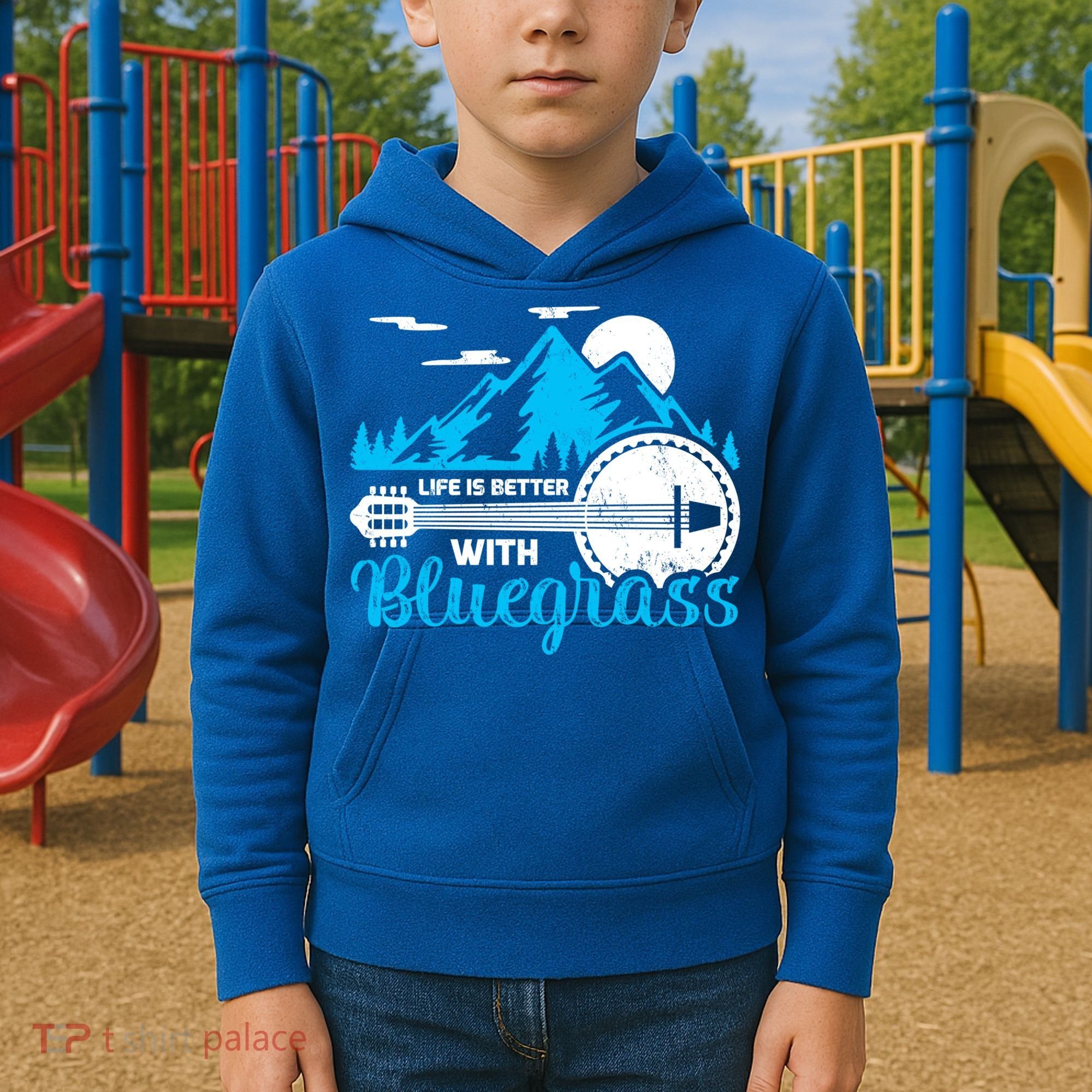 Retro Mountain Banjo Life Is Better With Bluegrass Gift Kids Hoodie