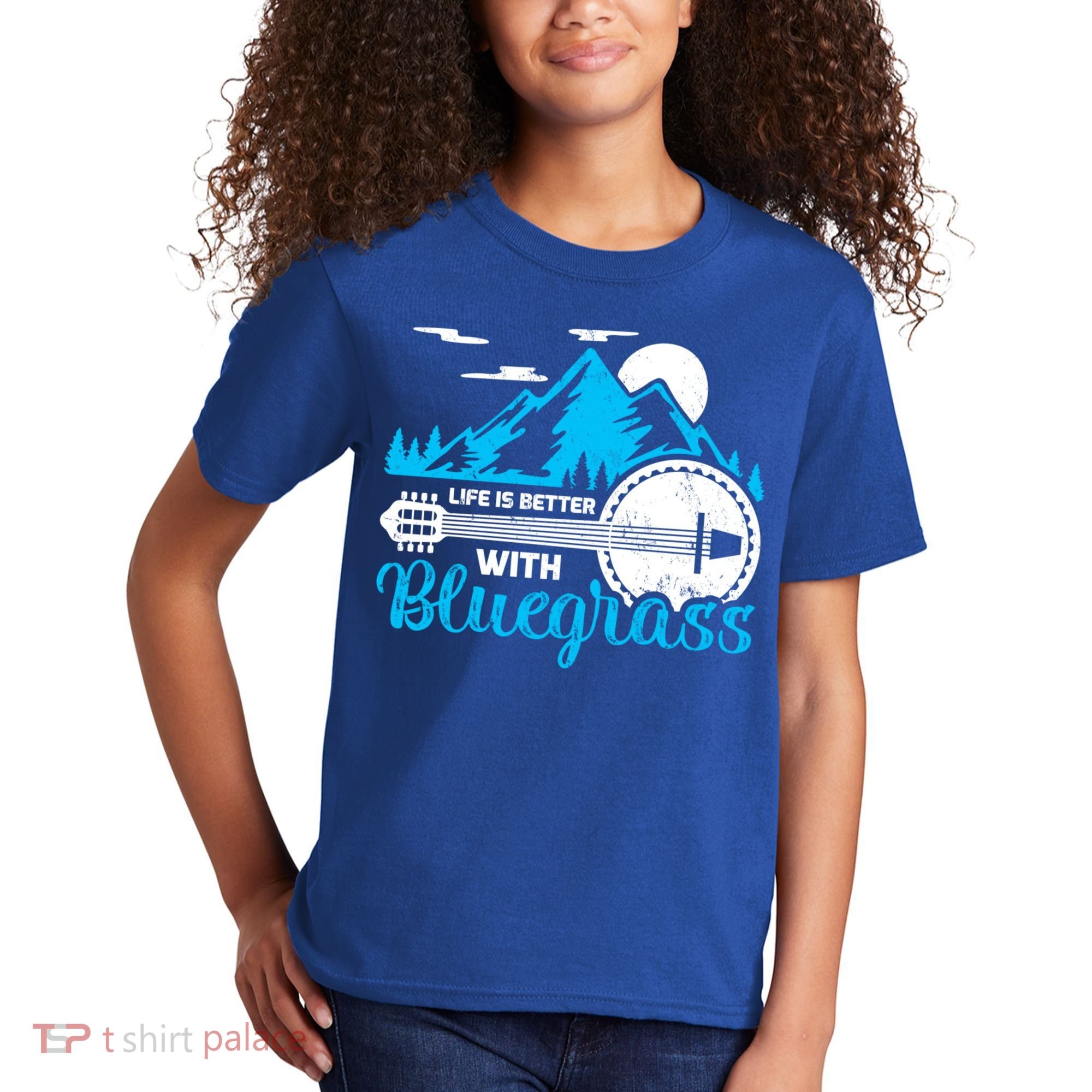 Retro Mountain Banjo Life Is Better With Bluegrass Gift Kids T-Shirt