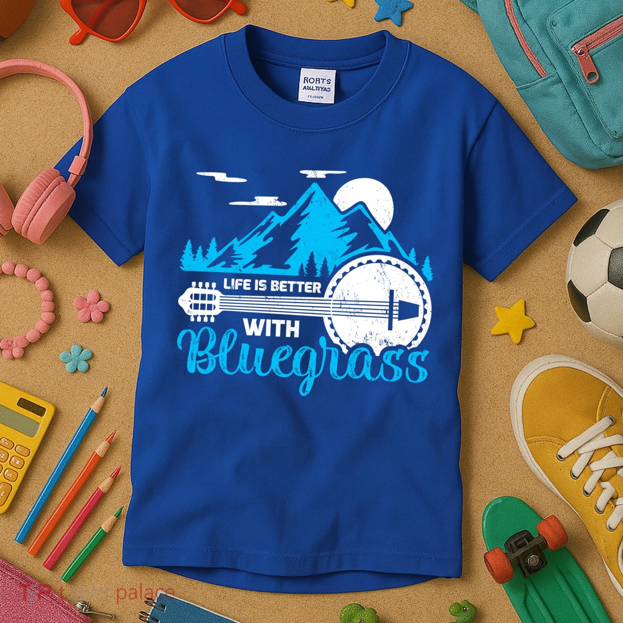 Retro Mountain Banjo Life Is Better With Bluegrass Gift Kids T-Shirt