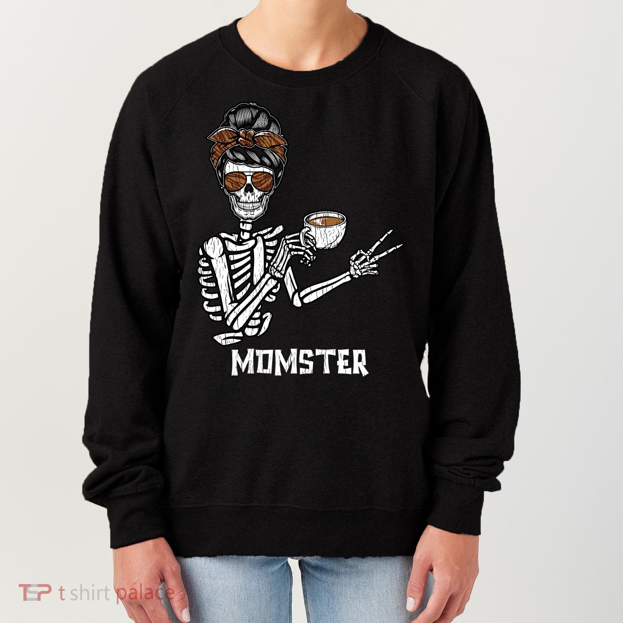Retro Messy Bun Skeleton Ing Coffee Momster Mama Mom Great Gift Women's Sweatshirt