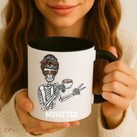 Retro Messy Bun Skeleton Ing Coffee Momster Mama Mom Great Gift Coffee Mug thumb 3