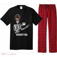 Retro Messy Bun Skeleton Ing Coffee Momster Mama Mom Great Gift Pajama Set thumb 0