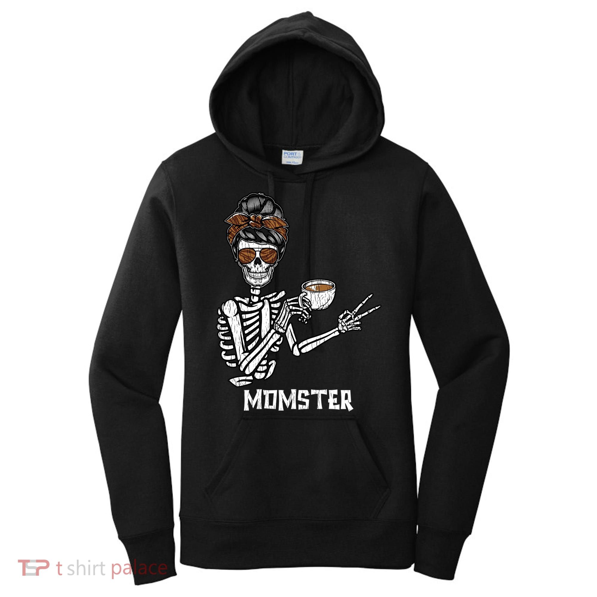 Retro Messy Bun Skeleton Ing Coffee Momster Mama Mom Great Gift Women's Hoodie