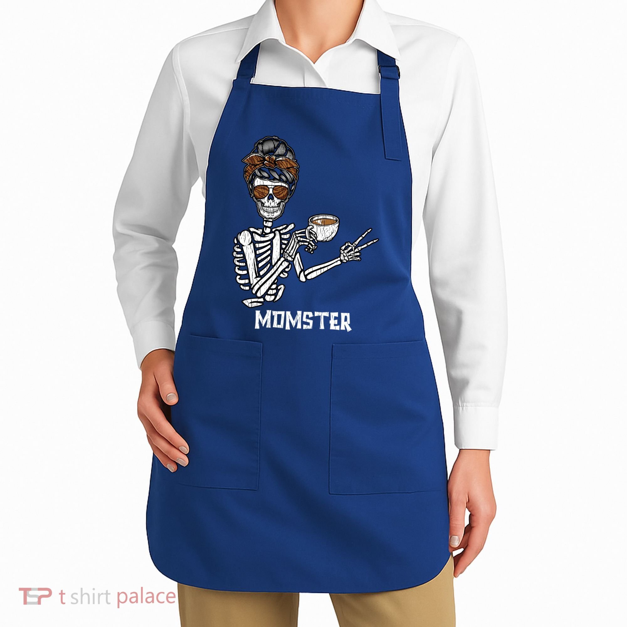 Retro Messy Bun Skeleton Ing Coffee Momster Mama Mom Great Gift Apron