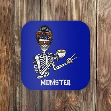Retro Messy Bun Skeleton Ing Coffee Momster Mama Mom Great Gift Coaster