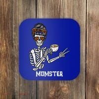 Retro Messy Bun Skeleton Ing Coffee Momster Mama Mom Great Gift Coaster thumb 0