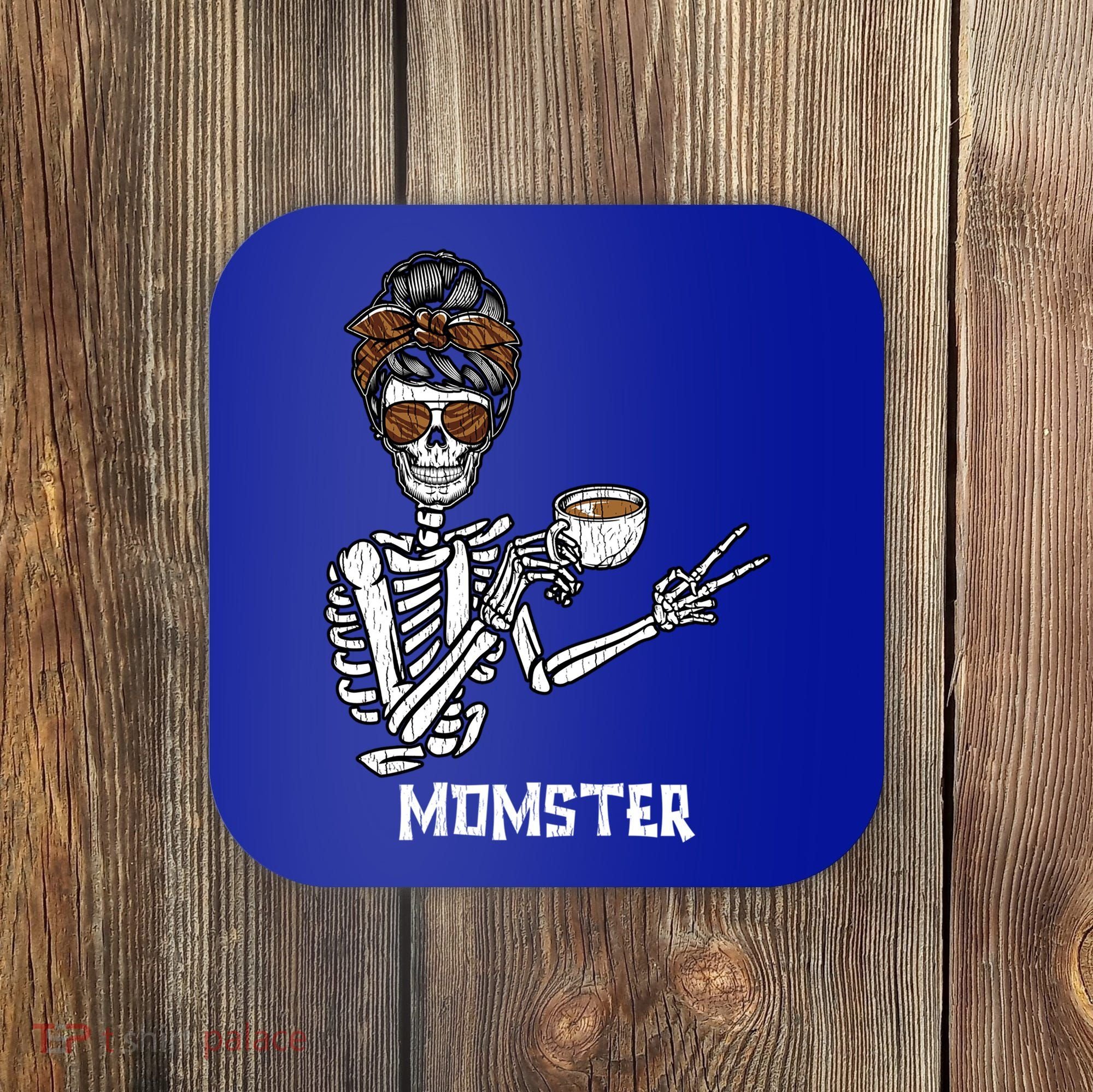 Retro Messy Bun Skeleton Ing Coffee Momster Mama Mom Great Gift Coaster