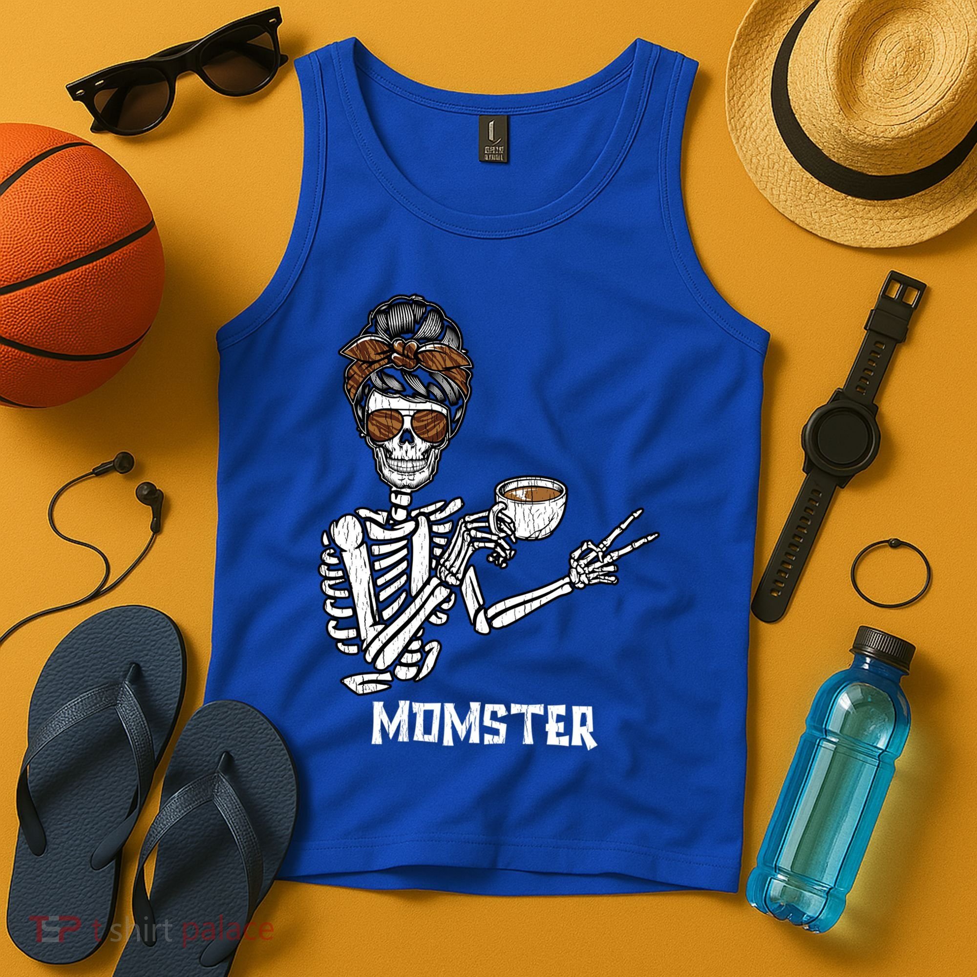 Retro Messy Bun Skeleton Ing Coffee Momster Mama Mom Great Gift Tank Top