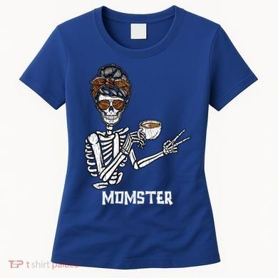 Retro Messy Bun Skeleton Ing Coffee Momster Mama Mom Great Gift Women's T-Shirt