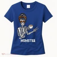 Retro Messy Bun Skeleton Ing Coffee Momster Mama Mom Great Gift Women's T-Shirt thumb 0