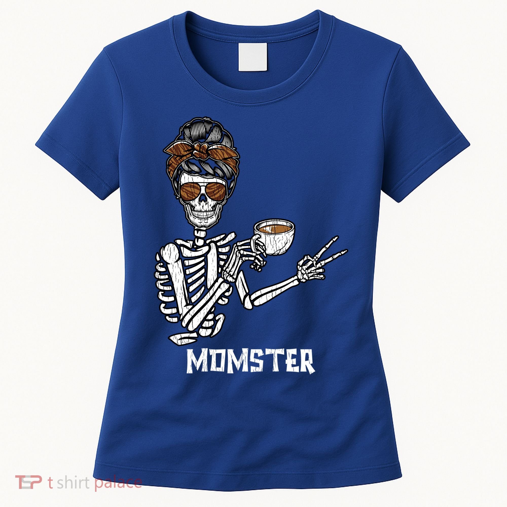 Retro Messy Bun Skeleton Ing Coffee Momster Mama Mom Great Gift Women's T-Shirt