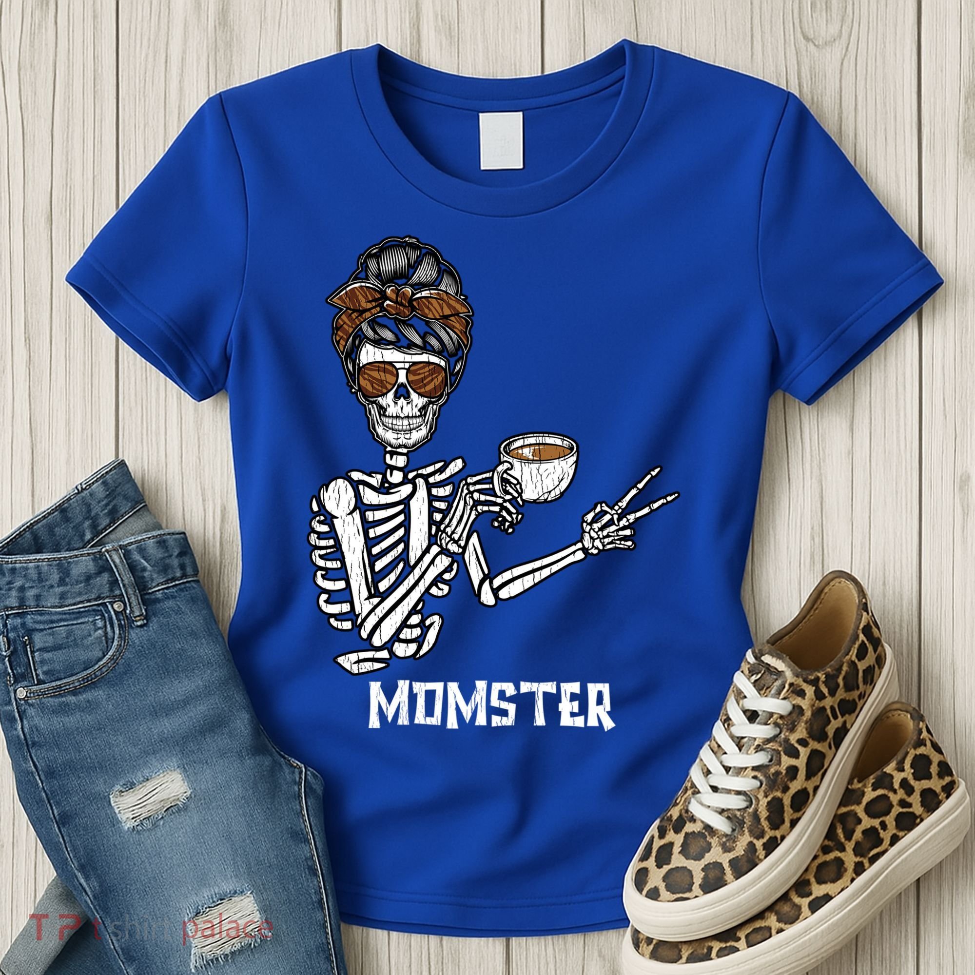 Retro Messy Bun Skeleton Ing Coffee Momster Mama Mom Great Gift Women's T-Shirt