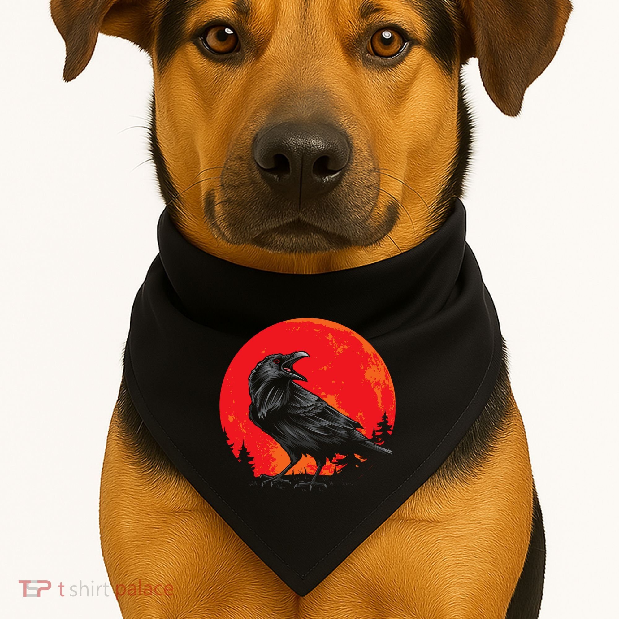 Red Moon Black Crow Gothic Animal Bird Spooky Forest Raven USA-Made Doggie Bandana