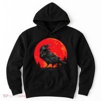 Red Moon Black Crow Gothic Animal Bird Spooky Forest Raven Hoodie thumb 0