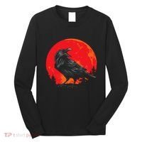 Red Moon Black Crow Gothic Animal Bird Spooky Forest Raven Long Sleeve Shirt thumb 0