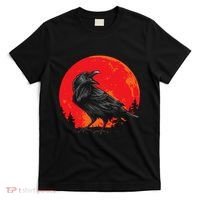 Red Moon Black Crow Gothic Animal Bird Spooky Forest Raven T-Shirt thumb 0