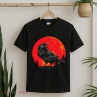 Red Moon Black Crow Gothic Animal Bird Spooky Forest Raven T-Shirt thumb 2