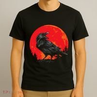 Red Moon Black Crow Gothic Animal Bird Spooky Forest Raven T-Shirt thumb 3