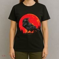 Red Moon Black Crow Gothic Animal Bird Spooky Forest Raven T-Shirt thumb 4