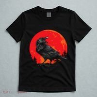 Red Moon Black Crow Gothic Animal Bird Spooky Forest Raven T-Shirt thumb 5
