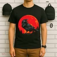 Red Moon Black Crow Gothic Animal Bird Spooky Forest Raven T-Shirt thumb 6