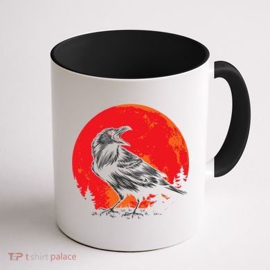 Red Moon Black Crow Gothic Animal Bird Spooky Forest Raven Coffee Mug back