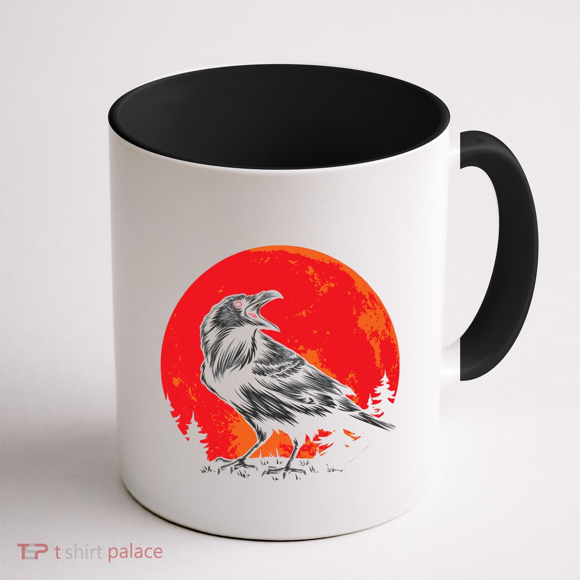 Red Moon Black Crow Gothic Animal Bird Spooky Forest Raven Coffee Mug