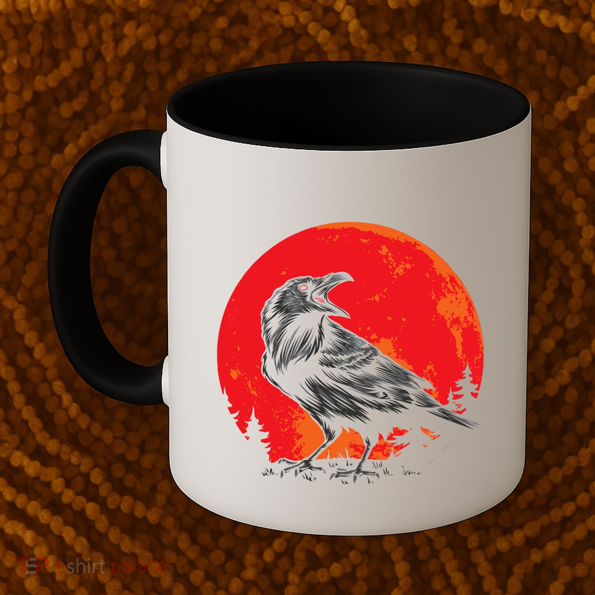 Red Moon Black Crow Gothic Animal Bird Spooky Forest Raven Coffee Mug