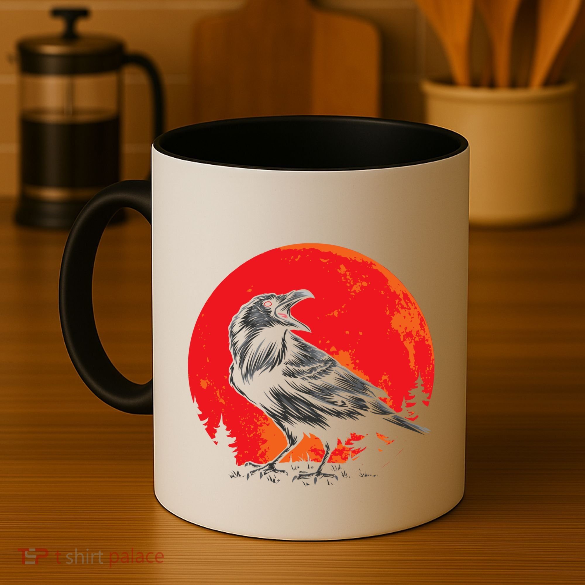 Red Moon Black Crow Gothic Animal Bird Spooky Forest Raven Coffee Mug