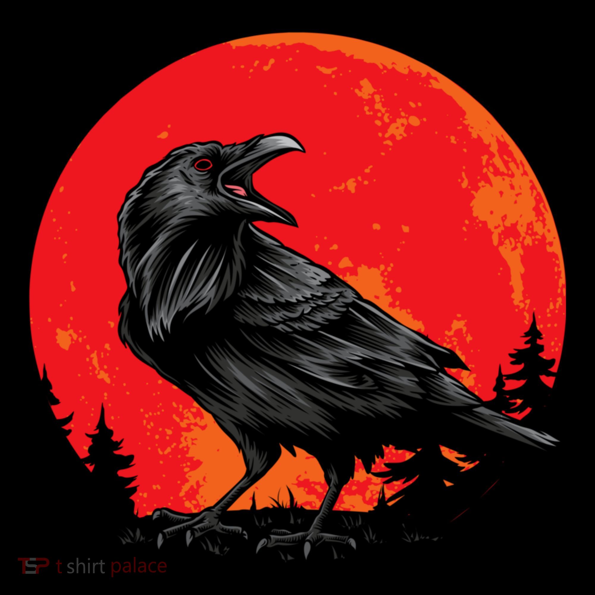 Red Moon Black Crow Gothic Animal Bird Spooky Forest Raven Coffee Mug