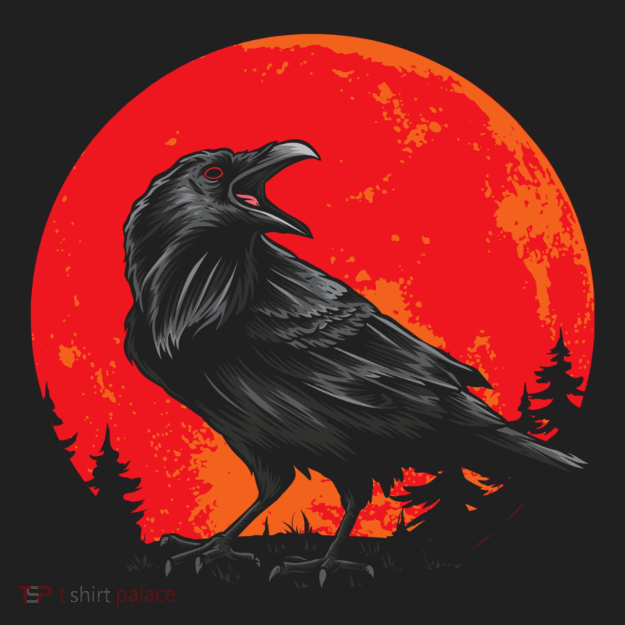 Red Moon Black Crow Gothic Animal Bird Spooky Forest Raven Beanie