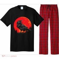 Red Moon Black Crow Gothic Animal Bird Spooky Forest Raven Pajama Set thumb 0