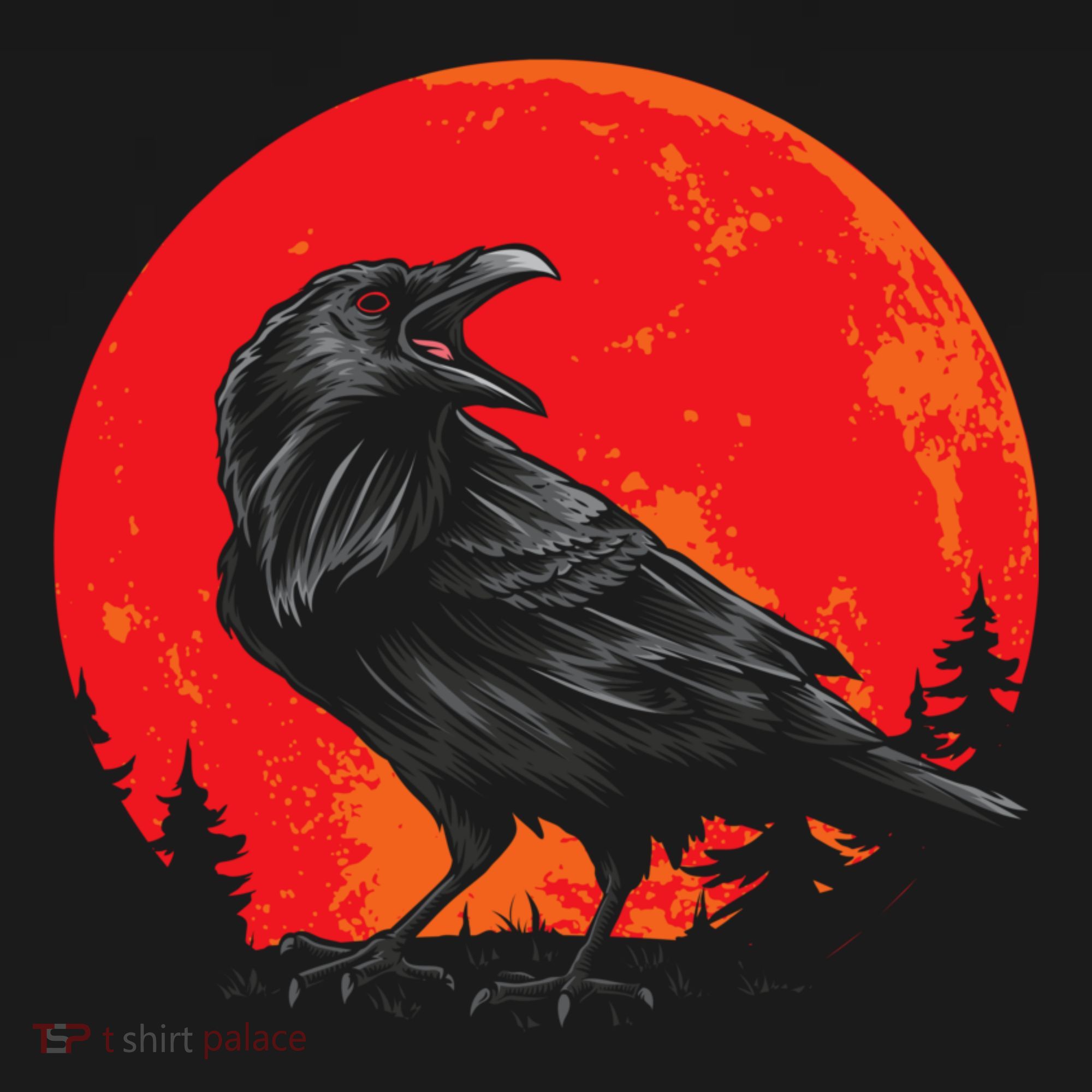 Red Moon Black Crow Gothic Animal Bird Spooky Forest Raven Women's Hoodie