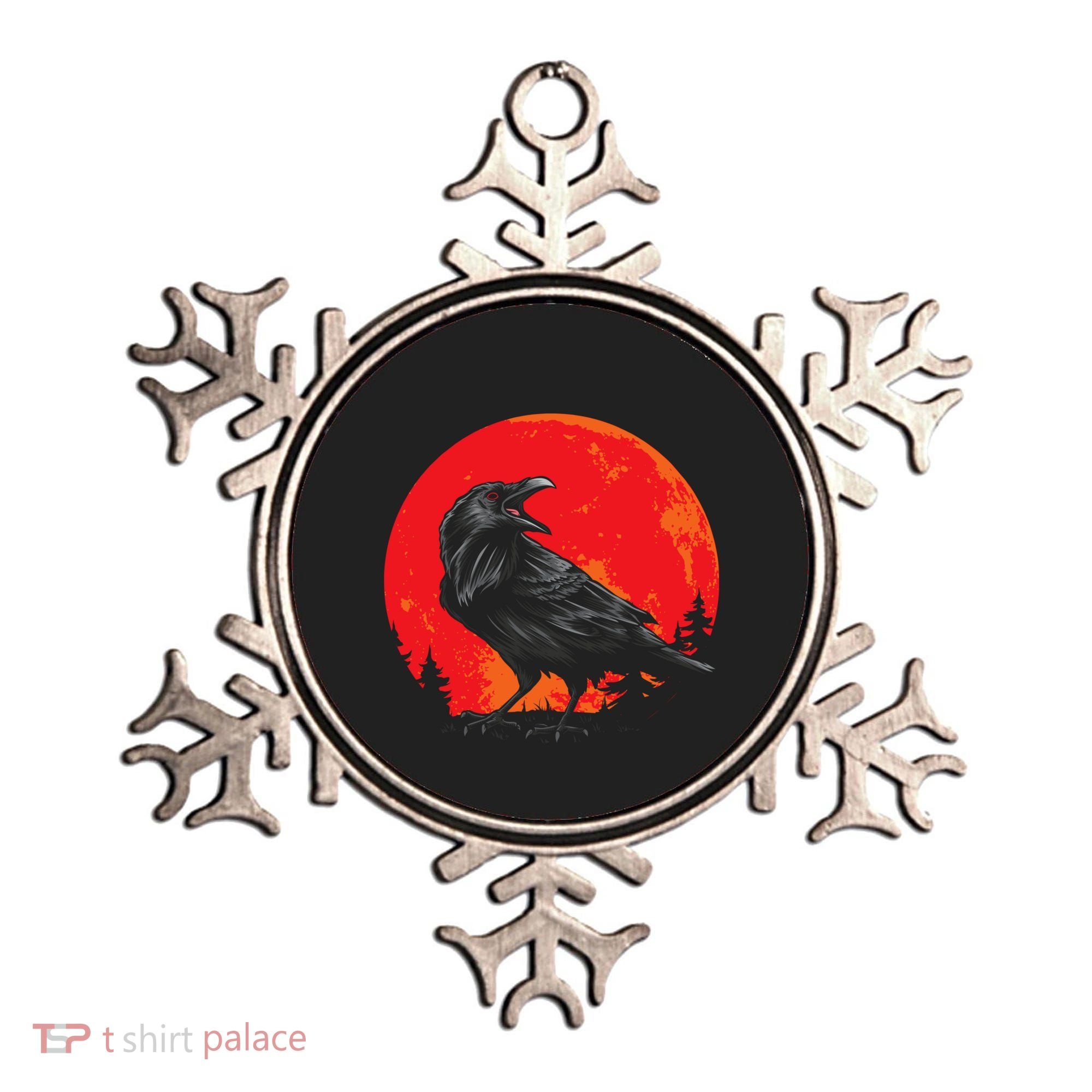 Red Moon Black Crow Gothic Animal Bird Spooky Forest Raven Ornament