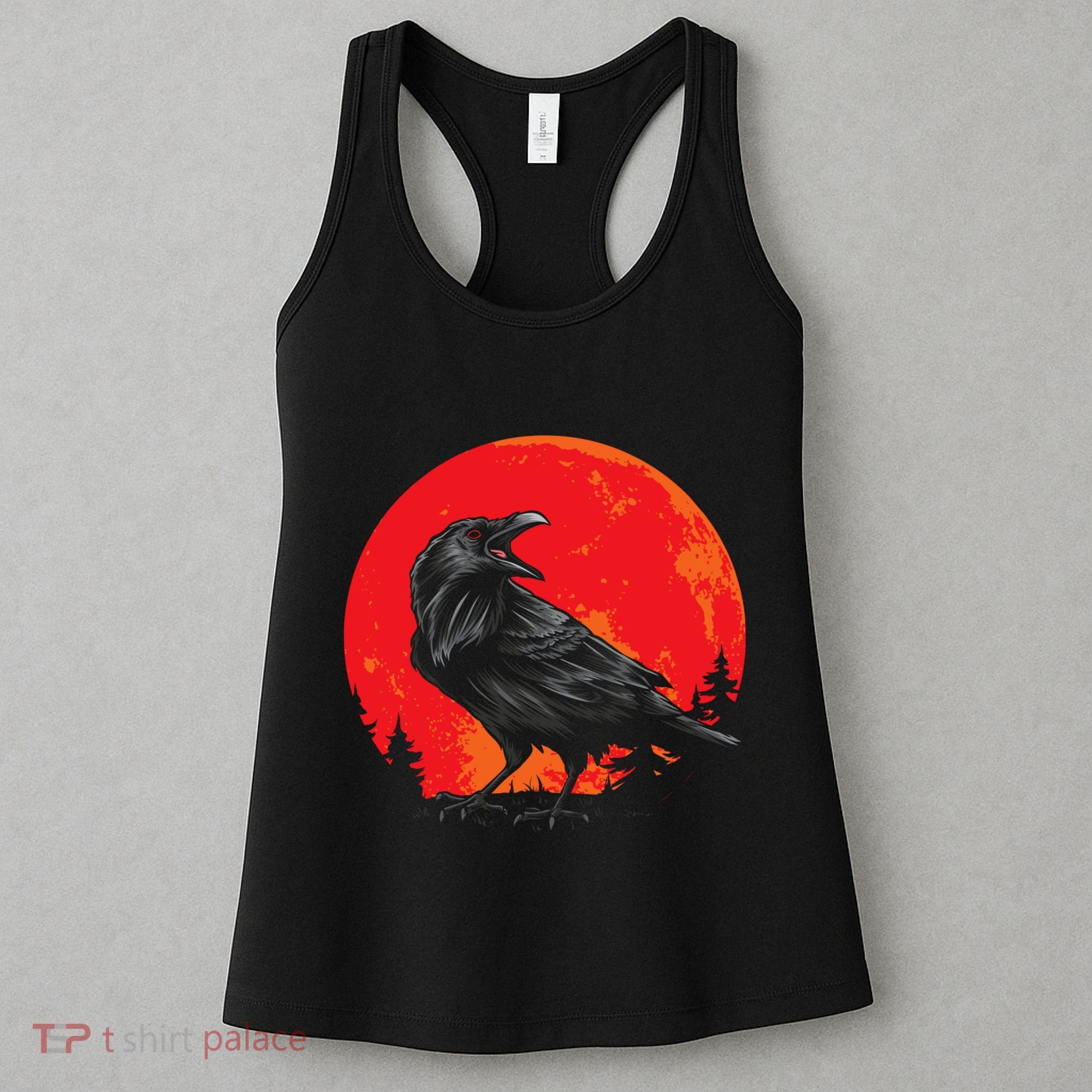 Red Moon Black Crow Gothic Animal Bird Spooky Forest Raven Women's Tank Top