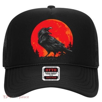 Red Moon Black Crow Gothic Animal Bird Spooky Forest Raven Hat