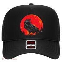 Red Moon Black Crow Gothic Animal Bird Spooky Forest Raven Hat thumb 0