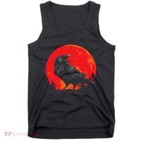 Red Moon Black Crow Gothic Animal Bird Spooky Forest Raven Tank Top thumb 0