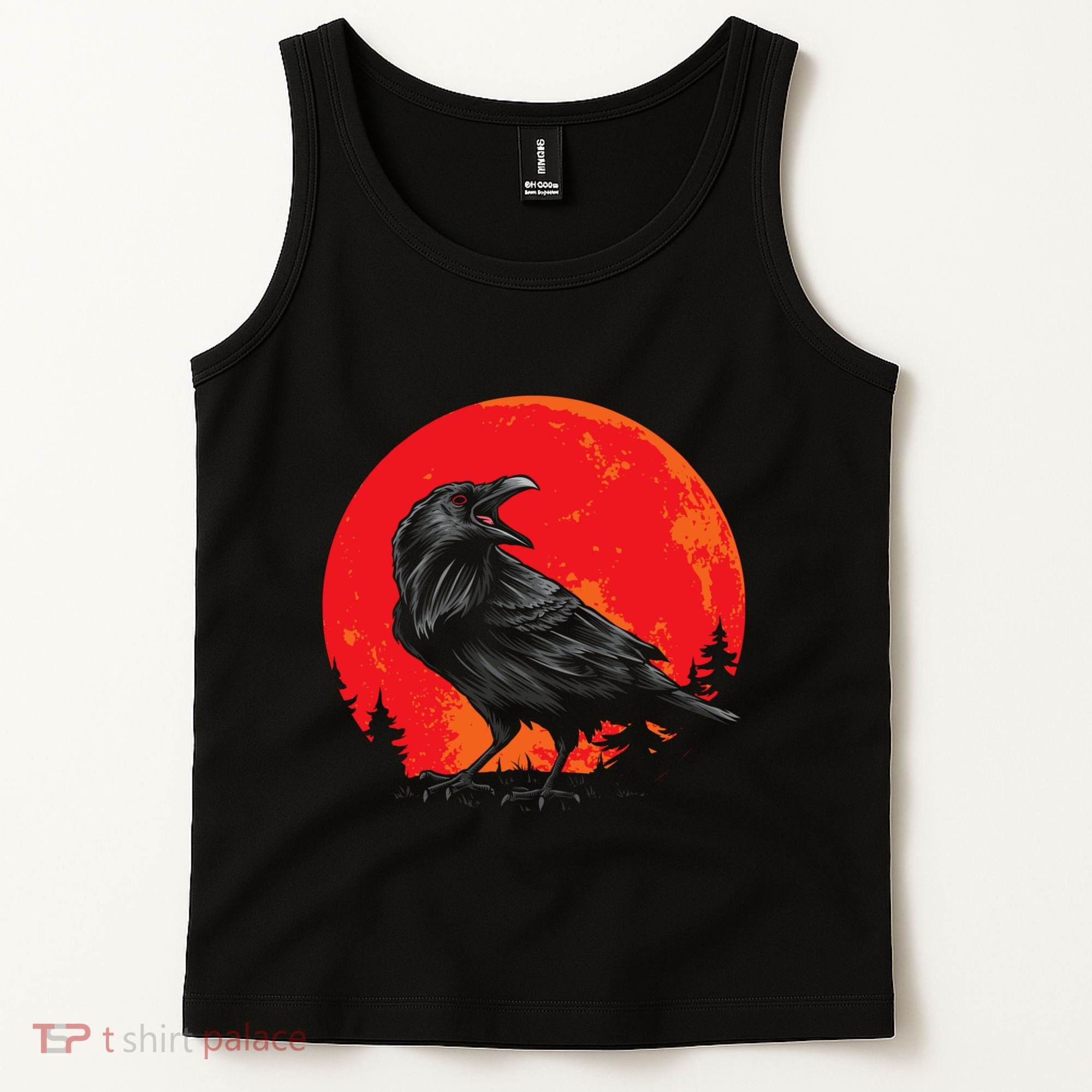 Red Moon Black Crow Gothic Animal Bird Spooky Forest Raven Tank Top