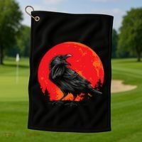 Red Moon Black Crow Gothic Animal Bird Spooky Forest Raven Golf Towel thumb 1