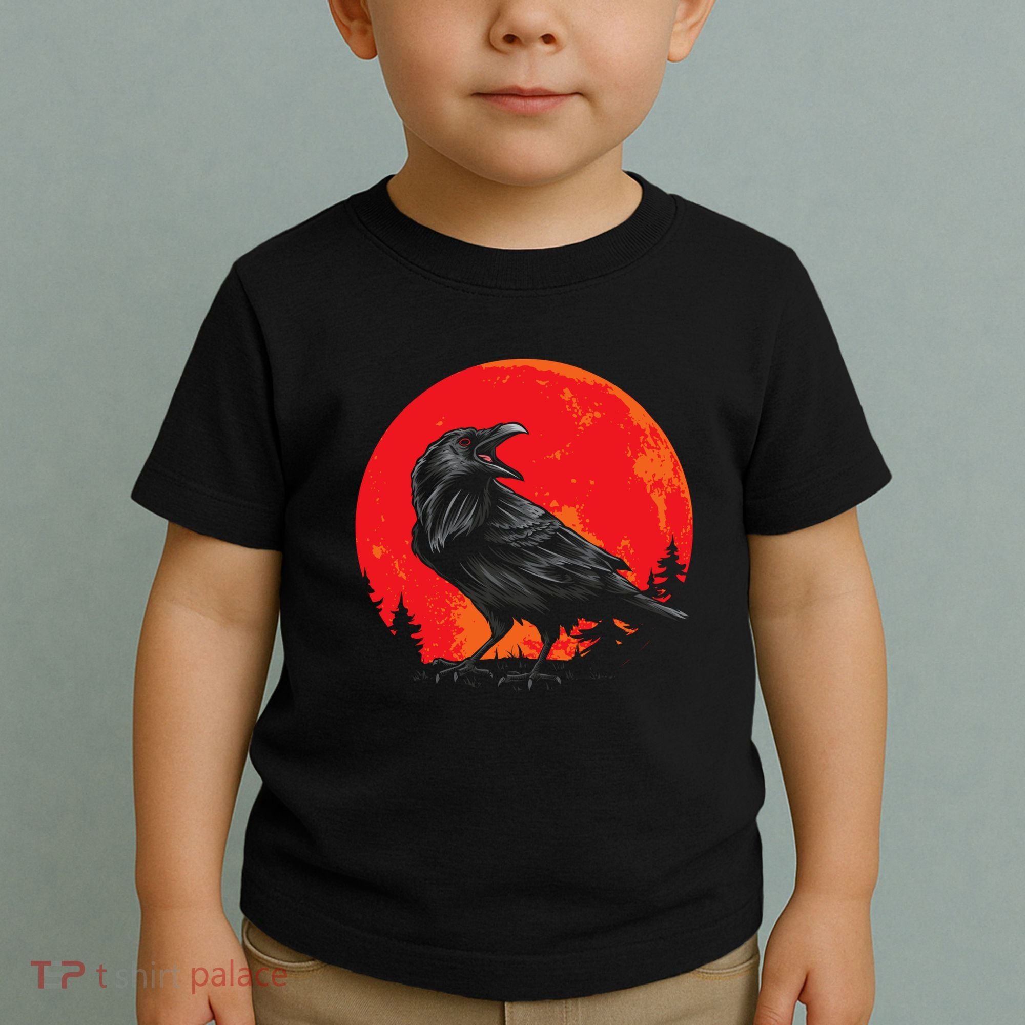 Red Moon Black Crow Gothic Animal Bird Spooky Forest Raven Toddler T-Shirt