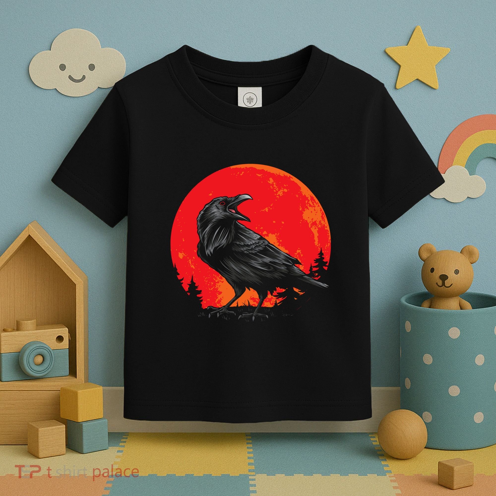 Red Moon Black Crow Gothic Animal Bird Spooky Forest Raven Toddler T-Shirt