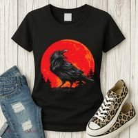 Red Moon Black Crow Gothic Animal Bird Spooky Forest Raven Women's T-Shirt thumb 3
