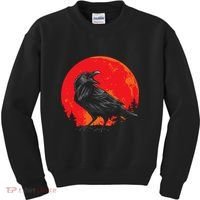 Red Moon Black Crow Gothic Animal Bird Spooky Forest Raven Kids Sweatshirt thumb 0