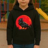 Red Moon Black Crow Gothic Animal Bird Spooky Forest Raven Kids Hoodie thumb 3