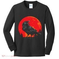 Red Moon Black Crow Gothic Animal Bird Spooky Forest Raven Kids Long Sleeve Shirt thumb 0