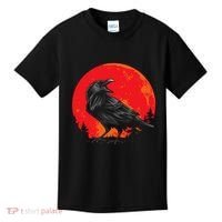 Red Moon Black Crow Gothic Animal Bird Spooky Forest Raven Kids T-Shirt thumb 0